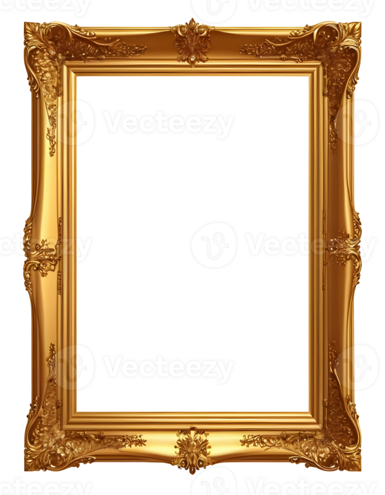 ai genererad dekorativ årgång ramar och gränser, guld Foto ram med hörn för bild, isolerat på transparent bakgrund generativ ai png