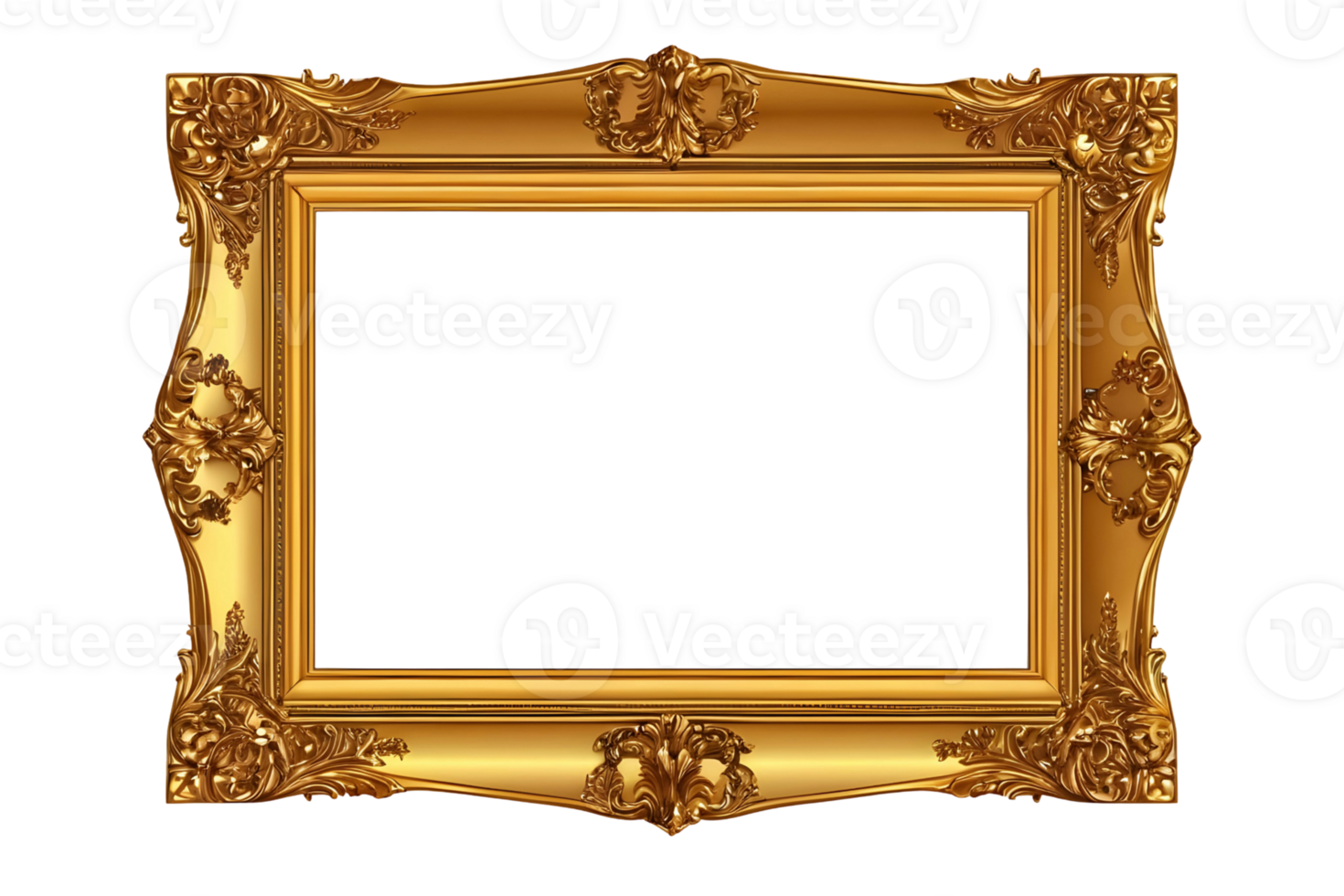 AI generated Decorative vintage frames and borders, Gold photo frame with corner for picture, isolated on transparent background generative ai png
