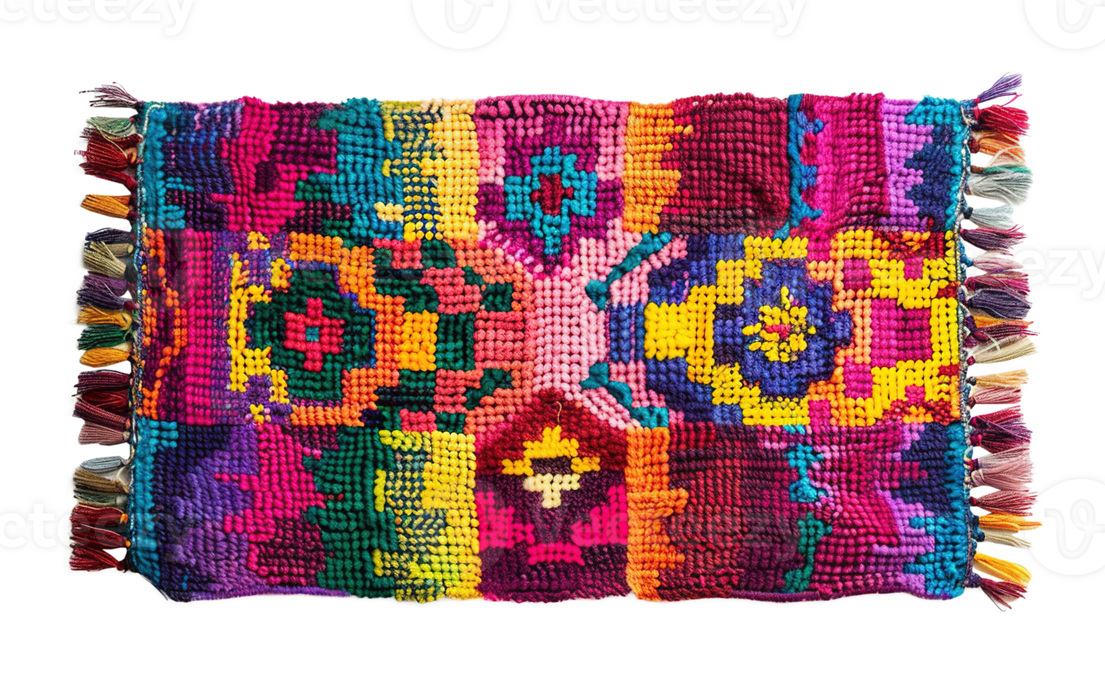 AI generated Modern, colorful rectangular carpet, top view. Rug on transparent background. Cut out home decor. Contemporary style. Vibrant colors. Artistic design. High angle view. png