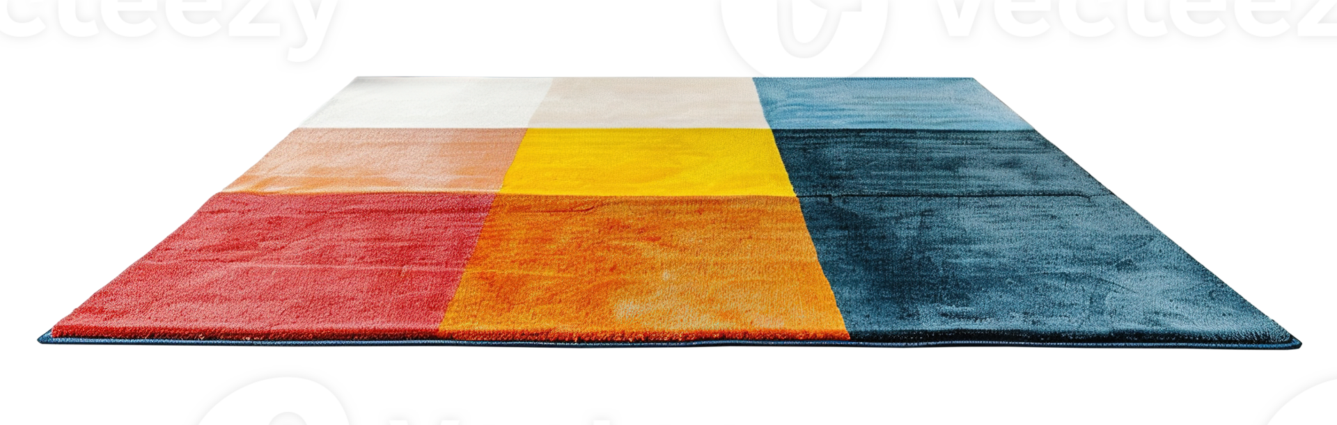 AI generated Modern, colorful rectangular carpet, front view. Rug on transparent background. Cut out home decor. Contemporary style. Vibrant colors. Artistic design. png