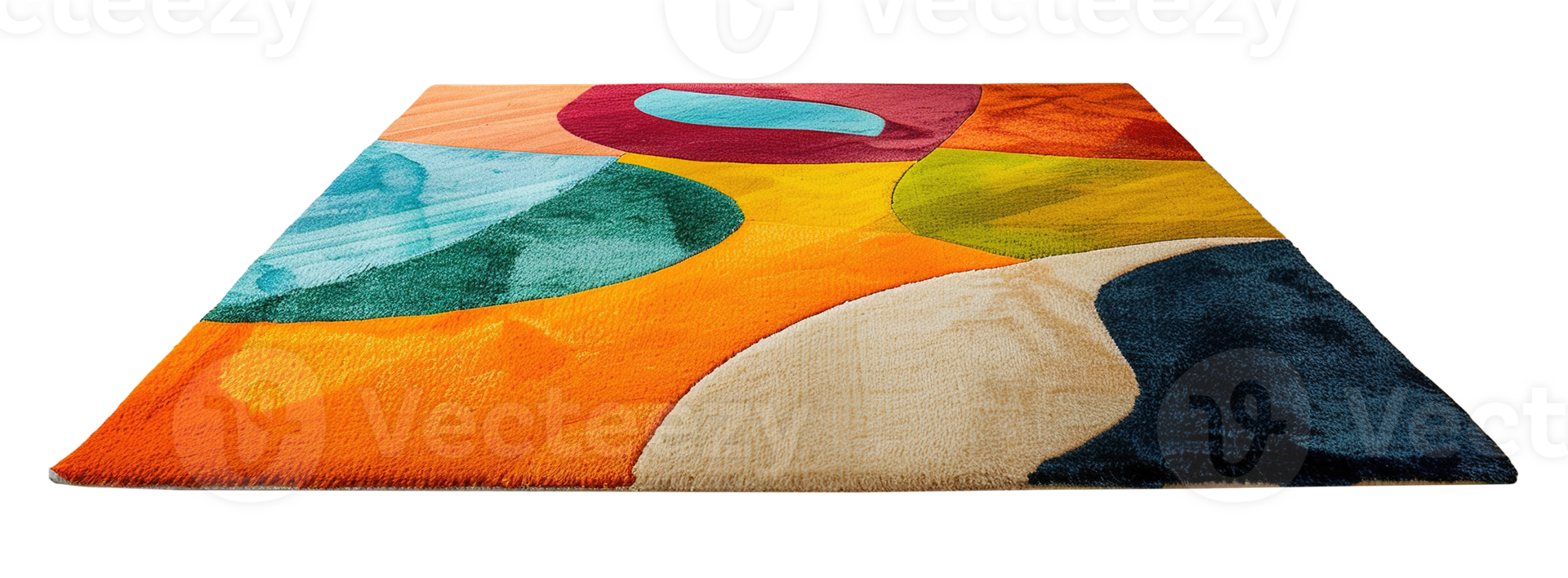 AI generated Modern, colorful rectangular carpet, front view. Rug on transparent background. Cut out home decor. Contemporary style. Vibrant colors. Artistic design. png