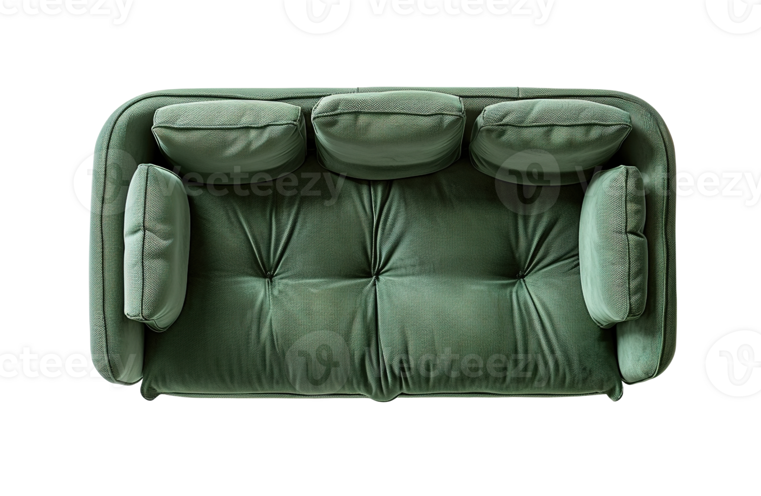 AI generated Top view of green, modern sofa, on transparent background. Cut out living room furniture. Contemporary, Scandinavian style. High angle view. Nordic design. png