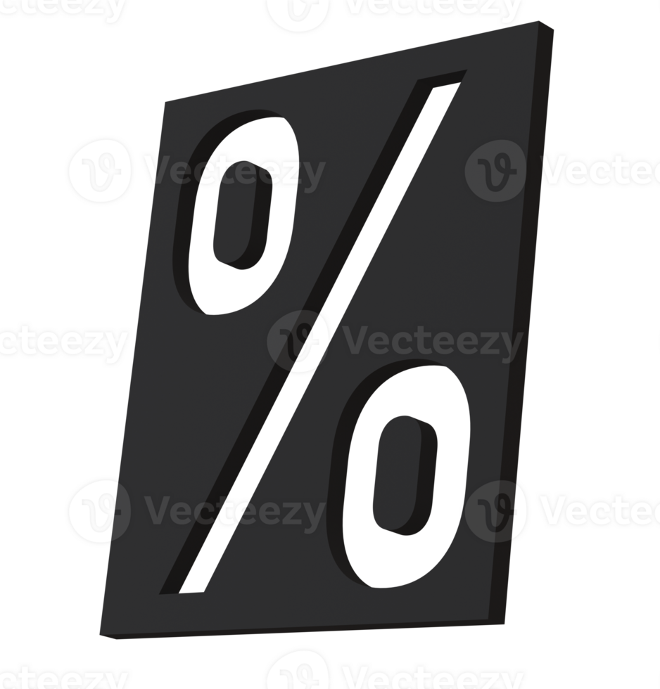 Black percent sign on transparent background. 3D discount symbol. Sale promotion, special offer, good price, deal, shopping. Cut out element. Sale off promotion. Percentage. 3D. png