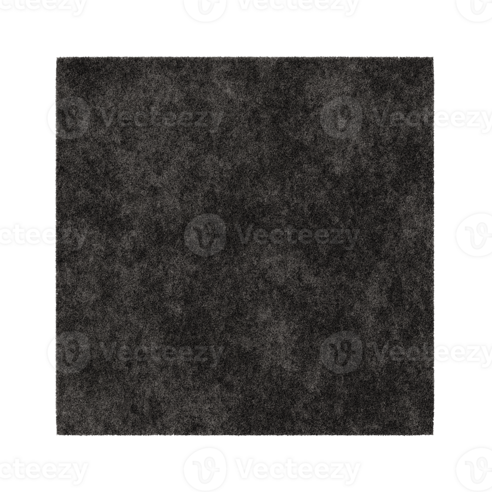 Modern, black square carpet, top view. Rug on transparent background. Cut out home decor. Contemporary, loft style. Flat lay, floor plan. 3D rendering. png