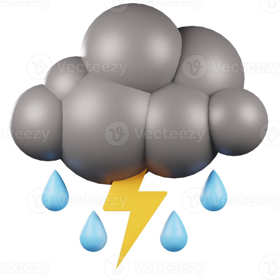 3D Rain Lightning Cloud png