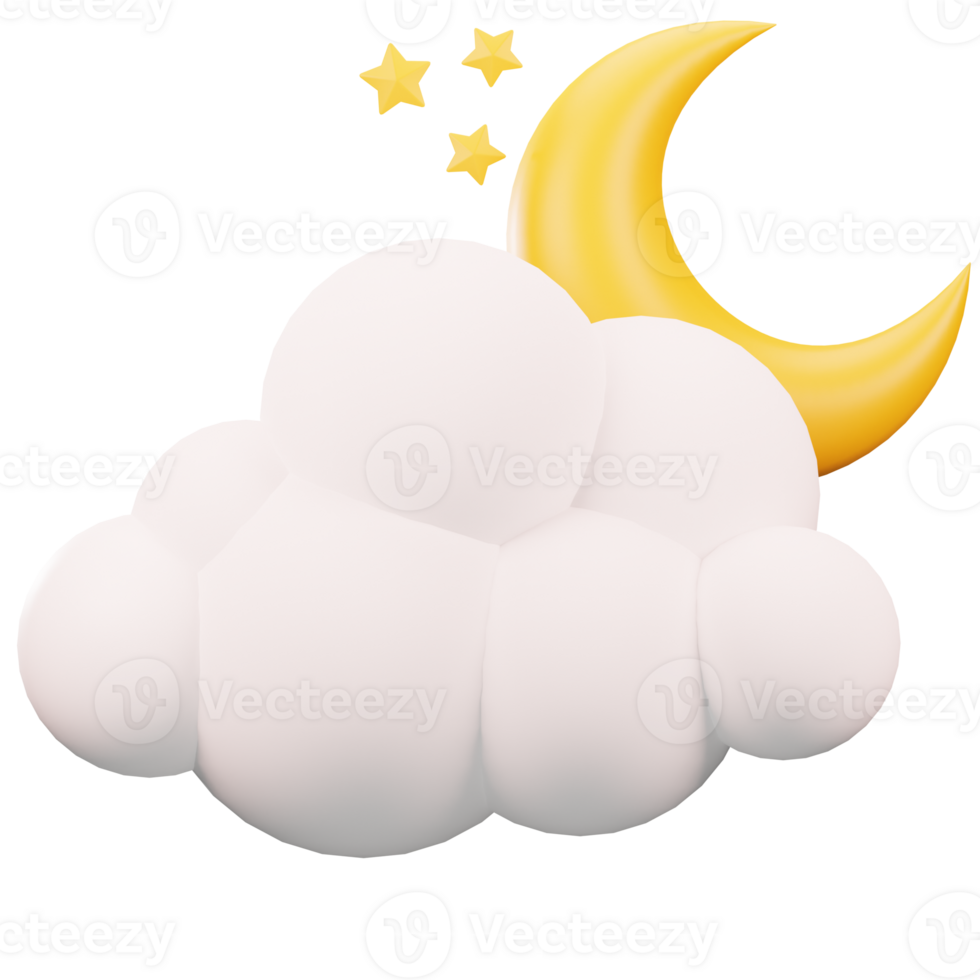 3D Crescent moon with cloud and star png