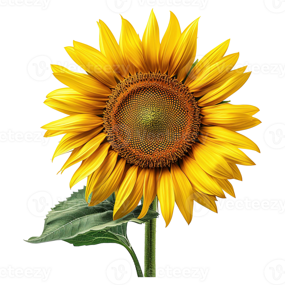 AI generated Sunflower with leaves isolated on transparent background png