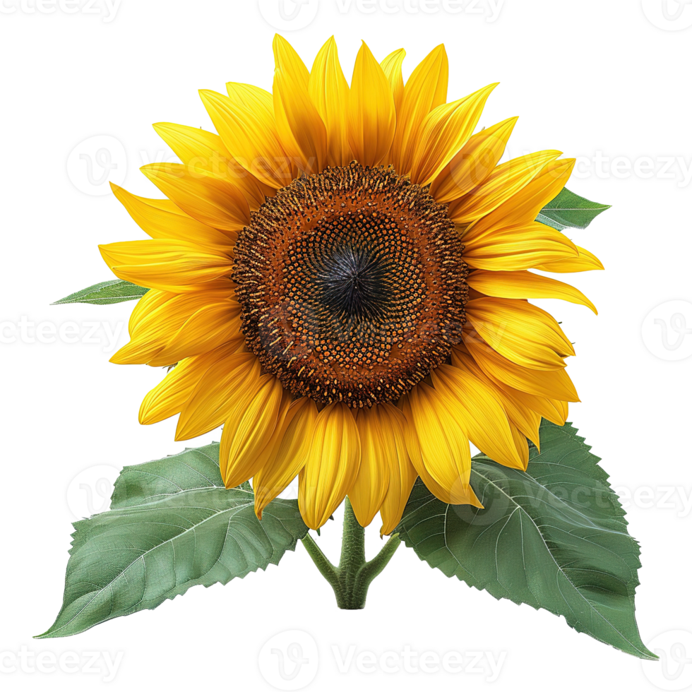 ai generado girasol con hojas aislado en transparente antecedentes png