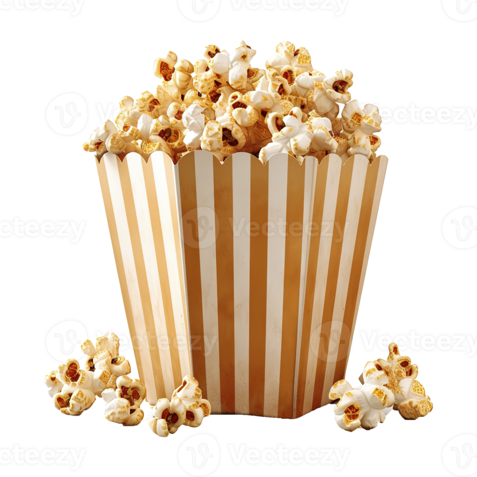 AI generated Popcorn in striped box isolated on transparent background png