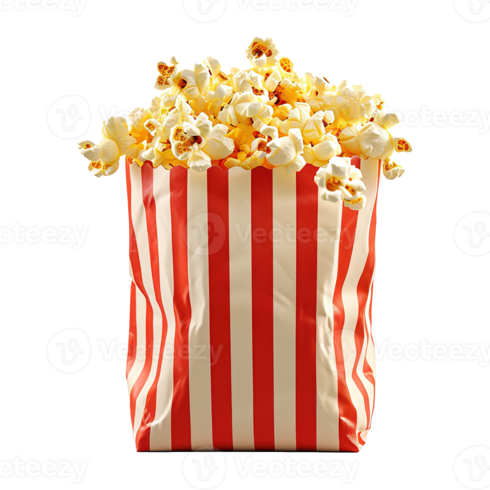 ai généré pop corn dans rayé boîte isolé sur transparent Contexte png