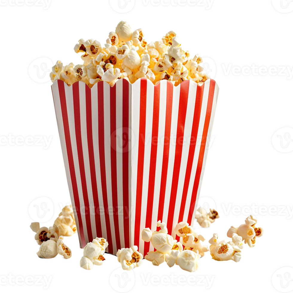 ai généré pop corn dans rayé boîte isolé sur transparent Contexte png