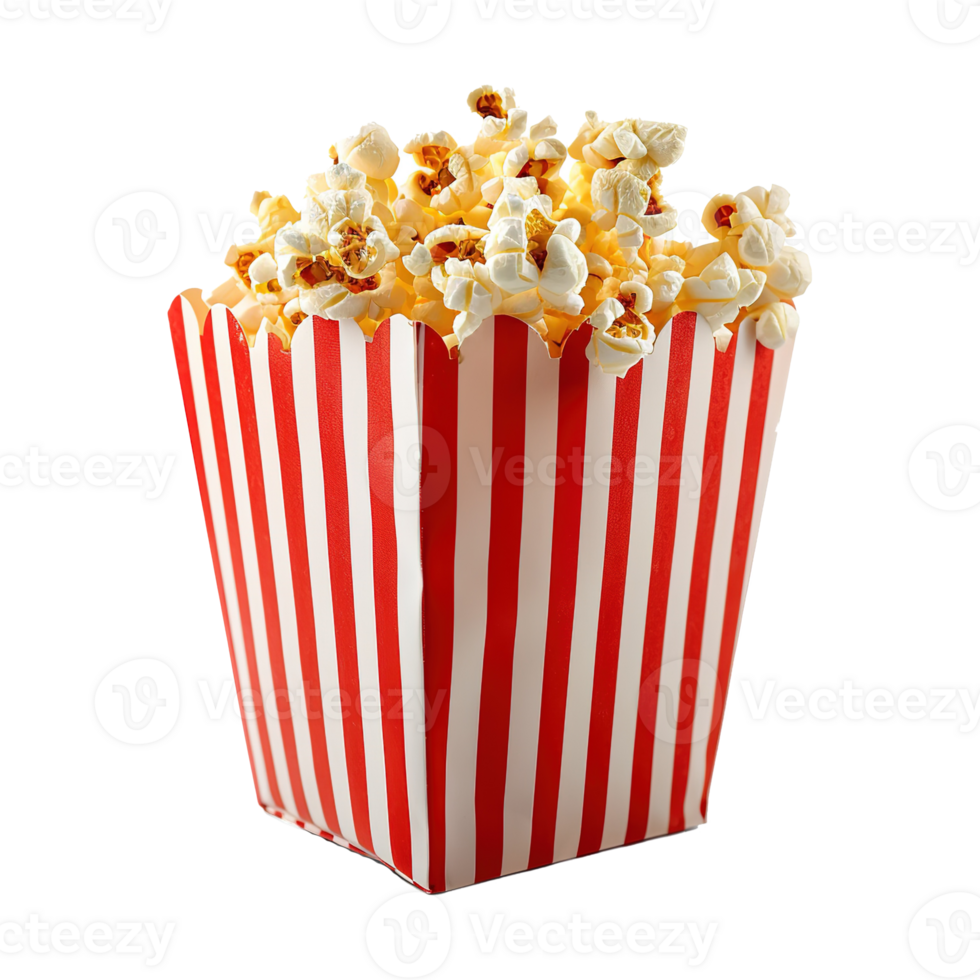 AI generated Popcorn in striped box isolated on transparent background png