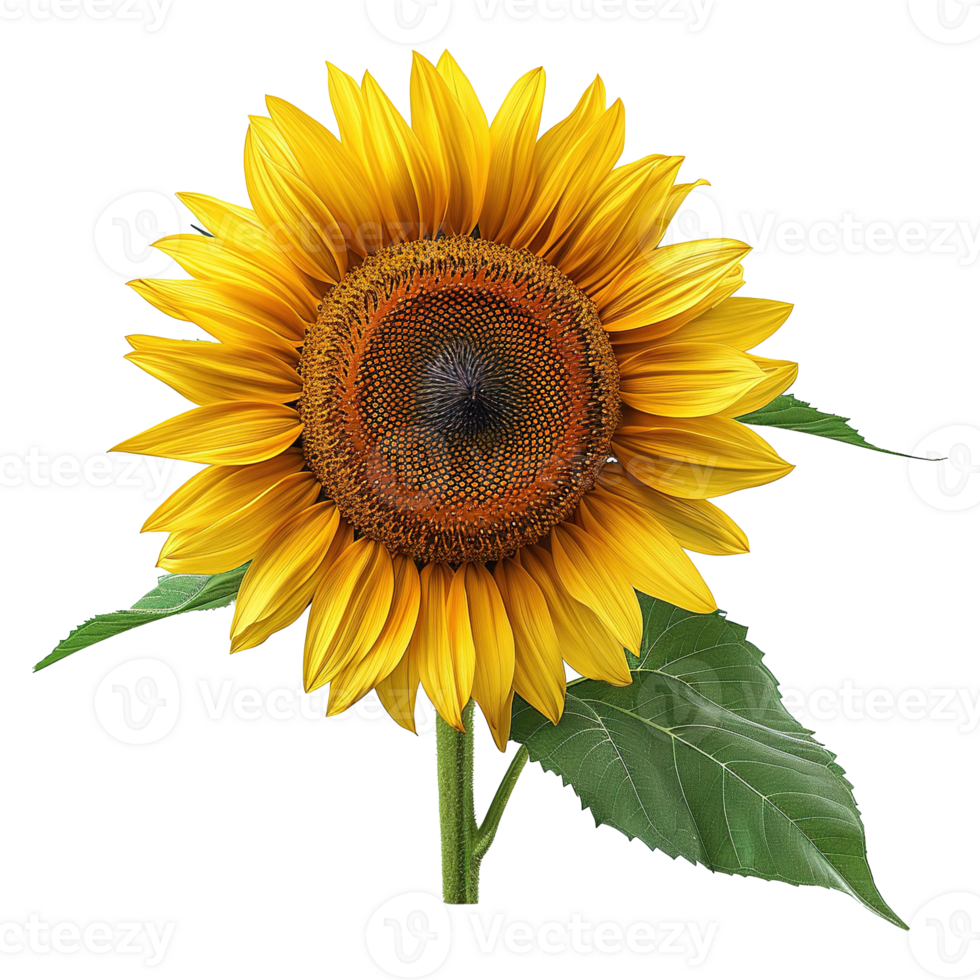 AI generated Sunflower with leaves isolated on transparent background png