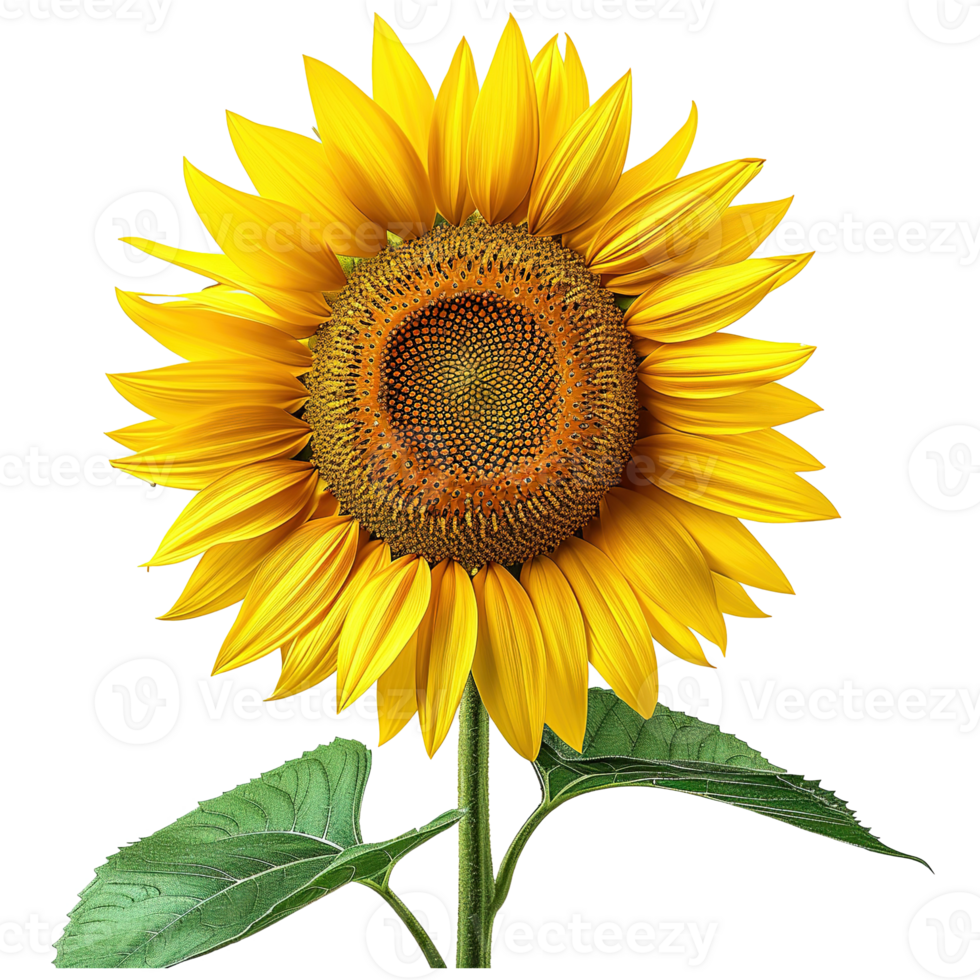 AI generated Sunflower with leaves isolated on transparent background png