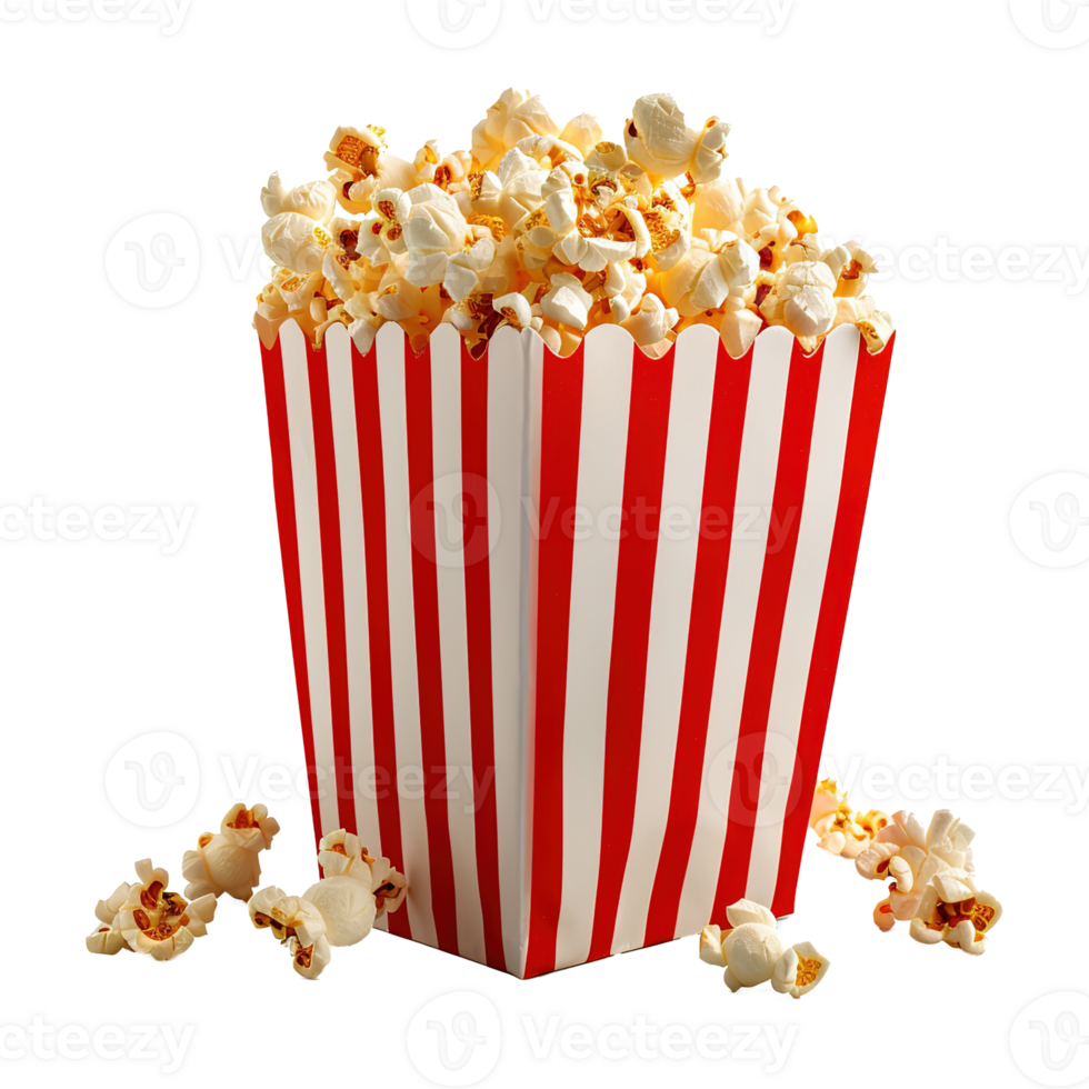 ai genererad popcorn i randig låda isolerat på transparent bakgrund png