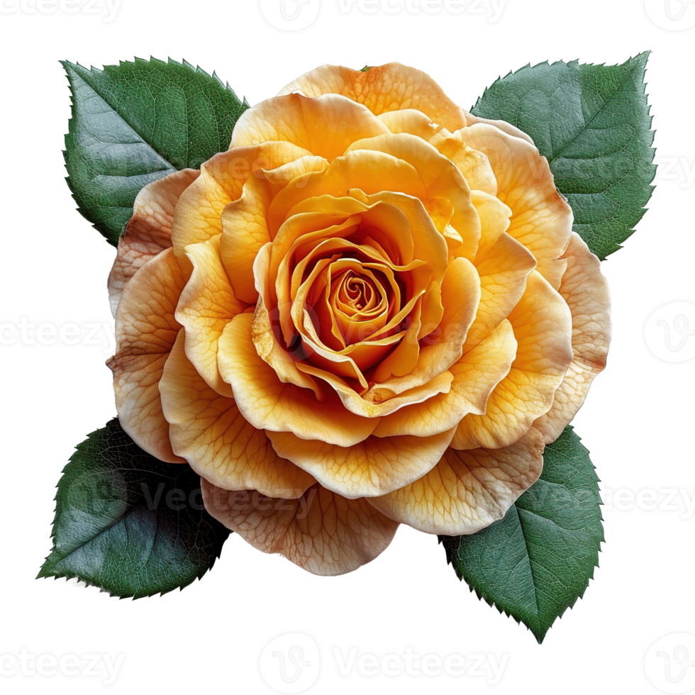 AI generated Beautiful yellow rose with green leaves isolated on transparent background png