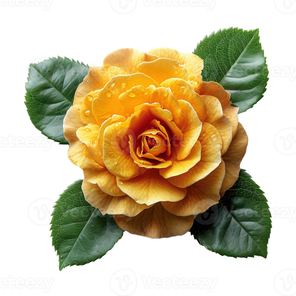 AI generated Beautiful yellow rose with green leaves isolated on transparent background png