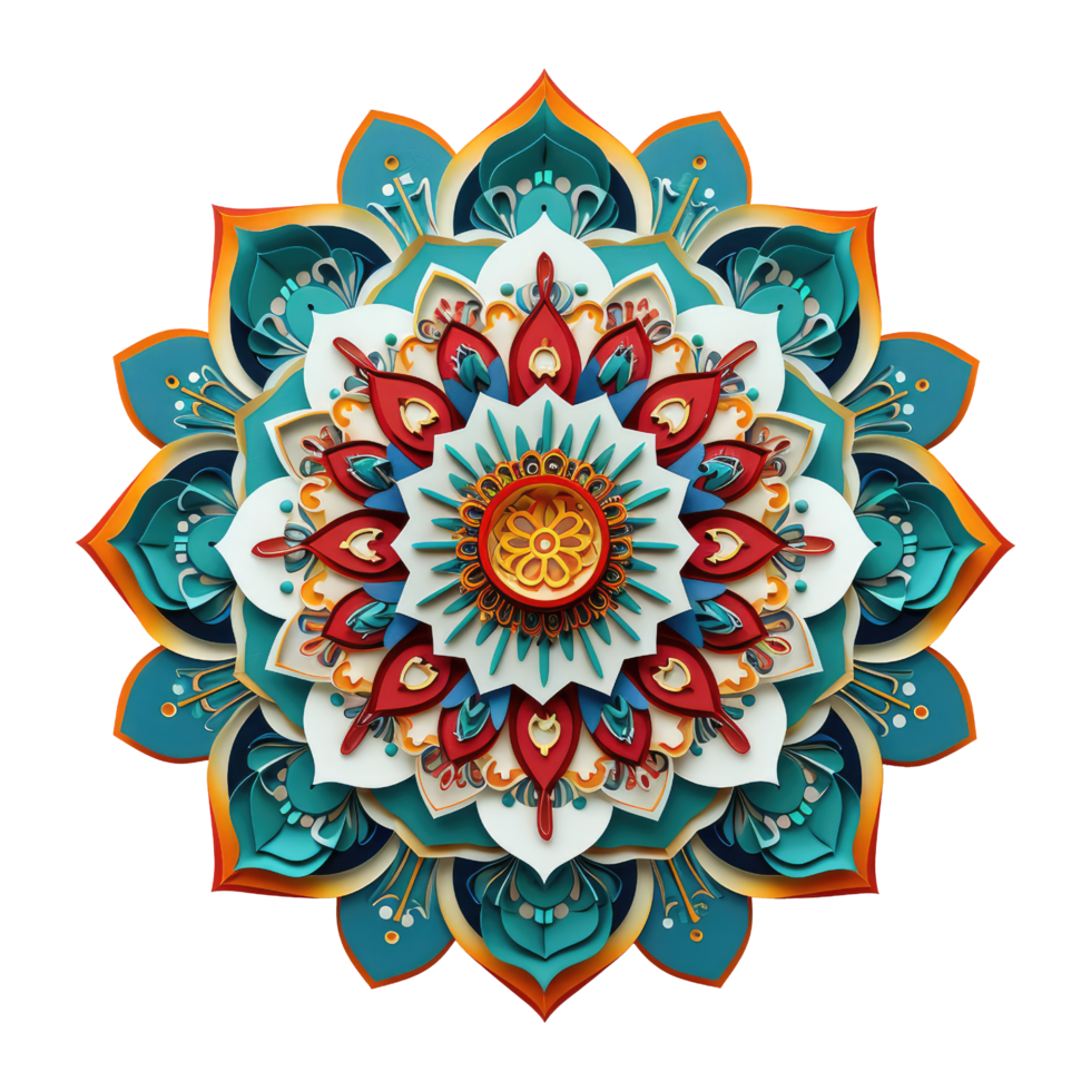 AI generated colorful mandala with a circular design on a transparent background png