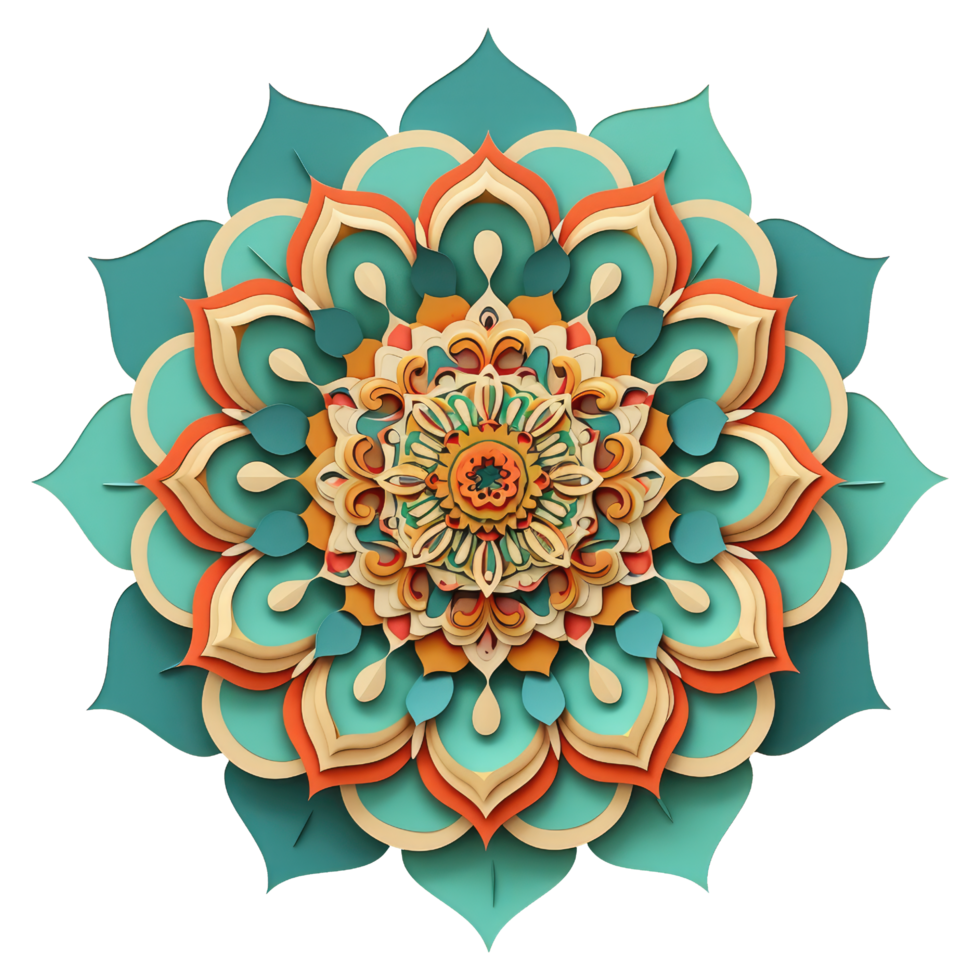 AI generated colorful mandala with a circular design on a transparent background png