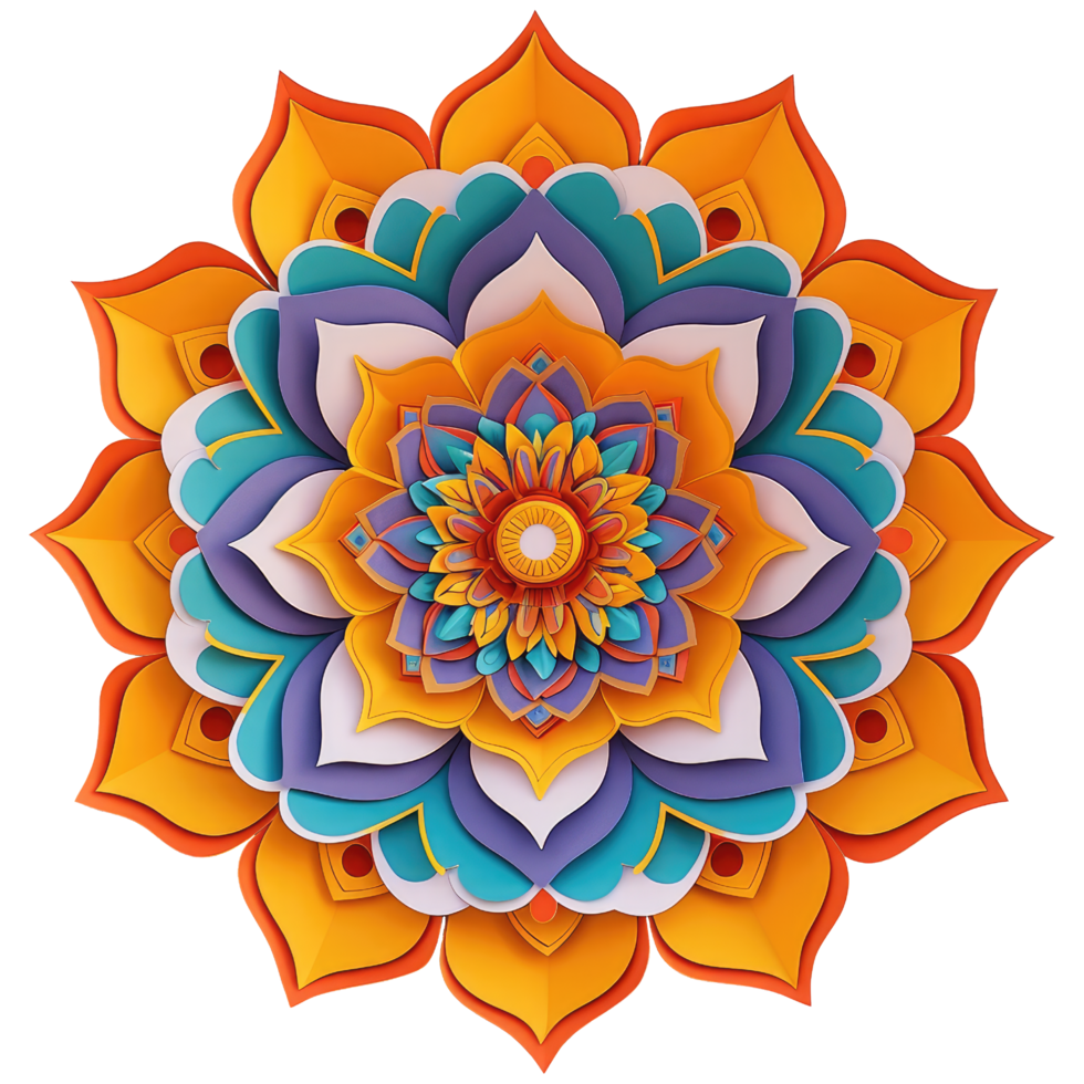 AI generated colorful mandala with a circular design on a transparent background png