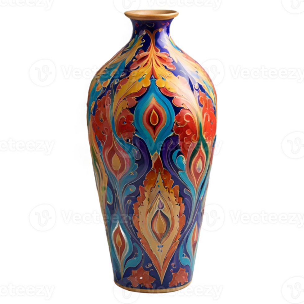AI generated A beautiful and different vase with different shapes drawn on it png
