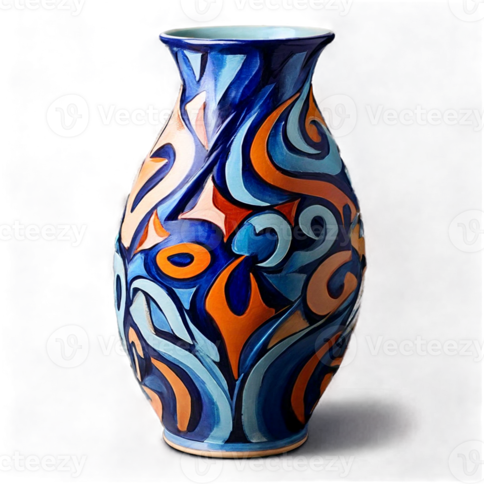 AI generated A beautiful and different vase with different shapes drawn on it png