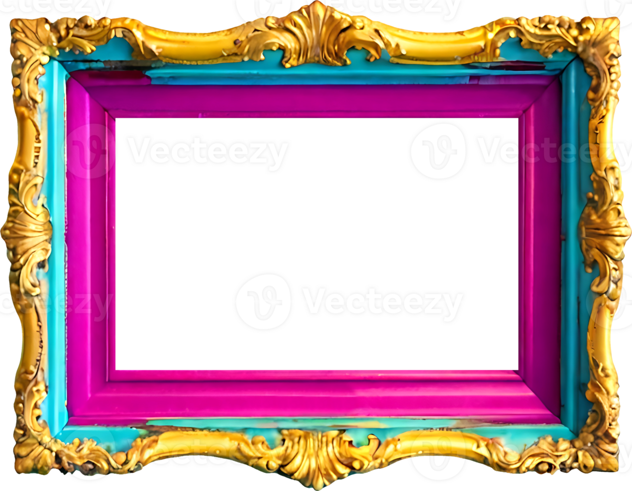 AI generated a colorful frame with gold trim on a transparent background png