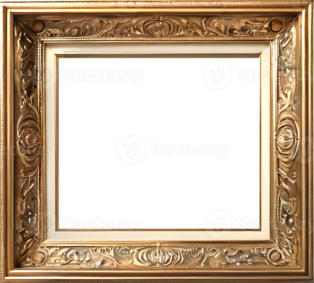 ai generiert Gold Rahmen mit aufwendig Design auf transparent Hintergrund png