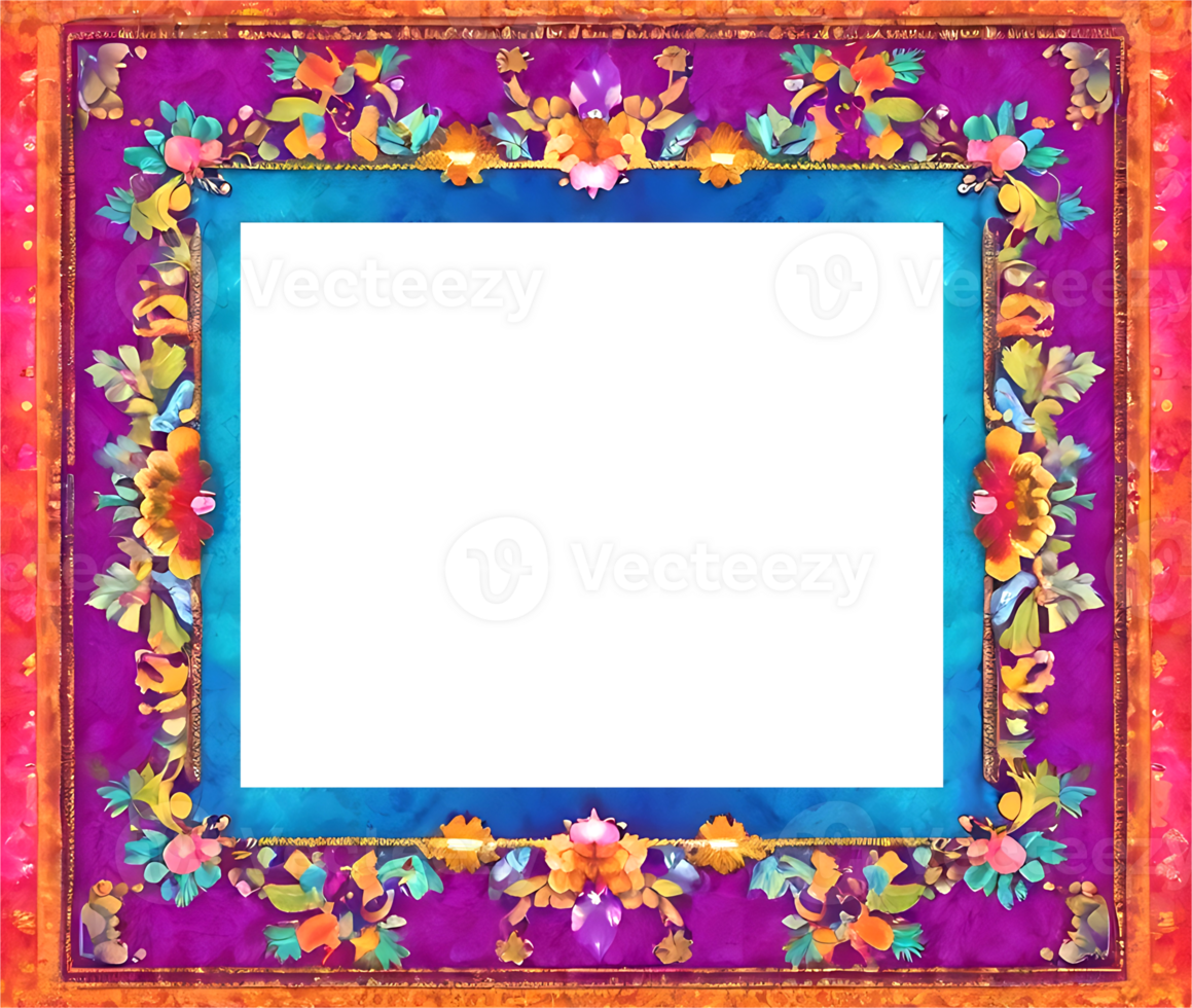 AI generated a colorful frame with flowers and leaves png