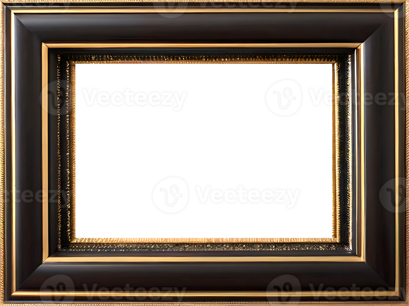 AI generated an empty frame with gold trim on a transparent background png