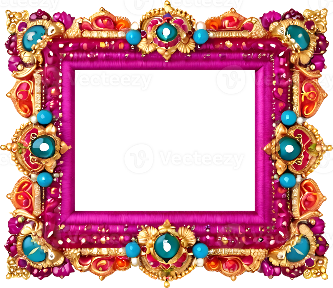 AI generated a pink and blue frame with gold and turquoise beads png