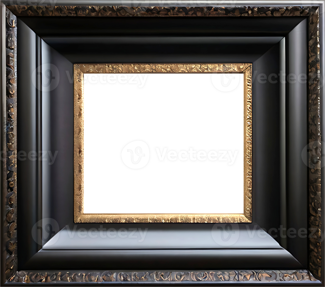 AI generated an empty black frame with gold trim png