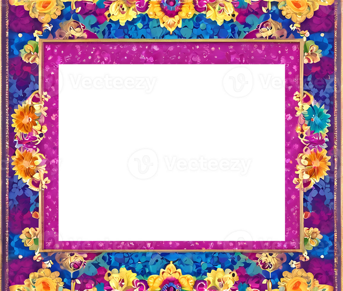 AI generated a colorful frame with flowers and leaves png
