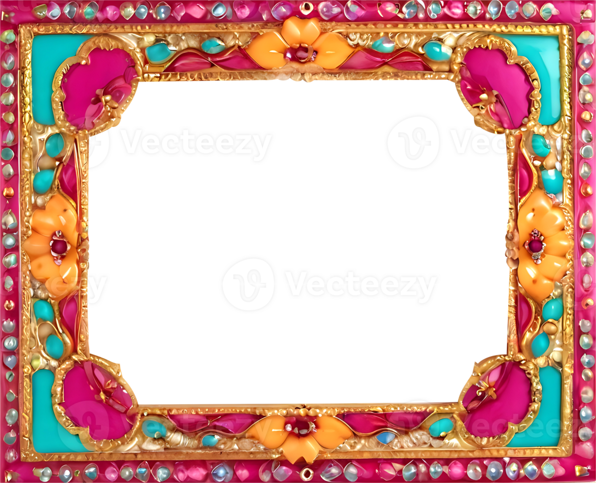 AI generated a colorful frame with a gold frame and colorful flowers png