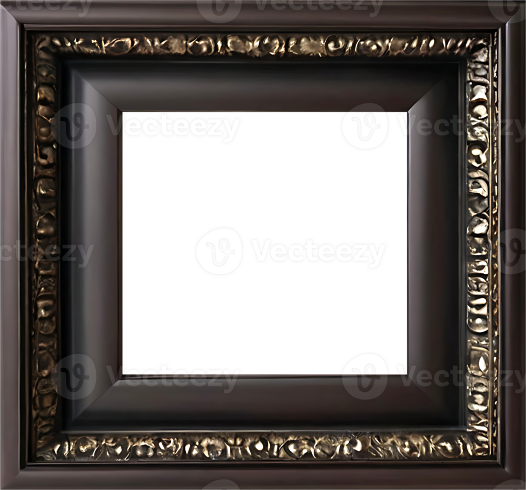 AI generated a wooden frame with a gold frame on a transparent background png