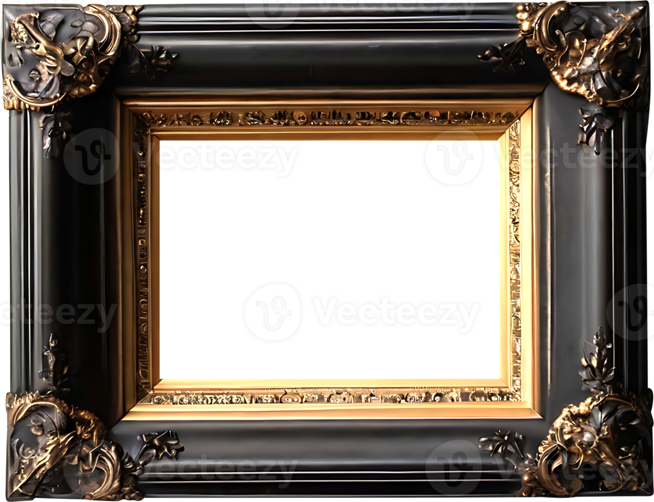 AI generated an old black and gold frame with a gold frame png