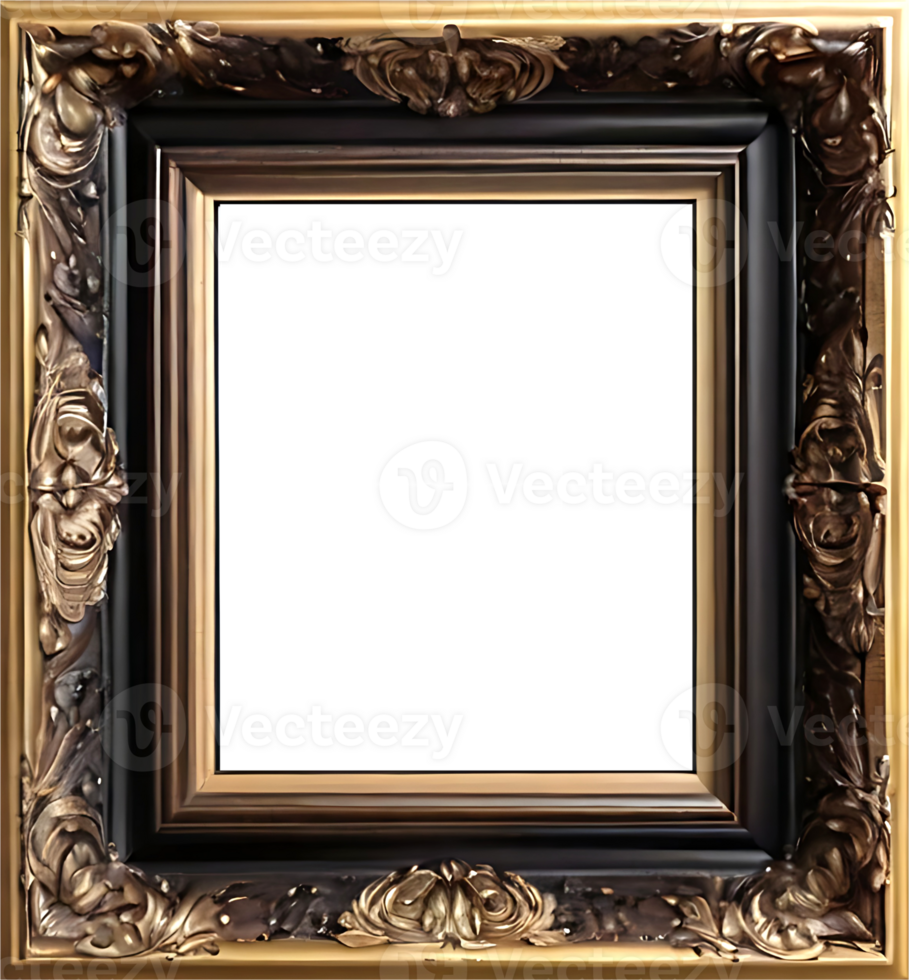 AI generated gold frame with black background png