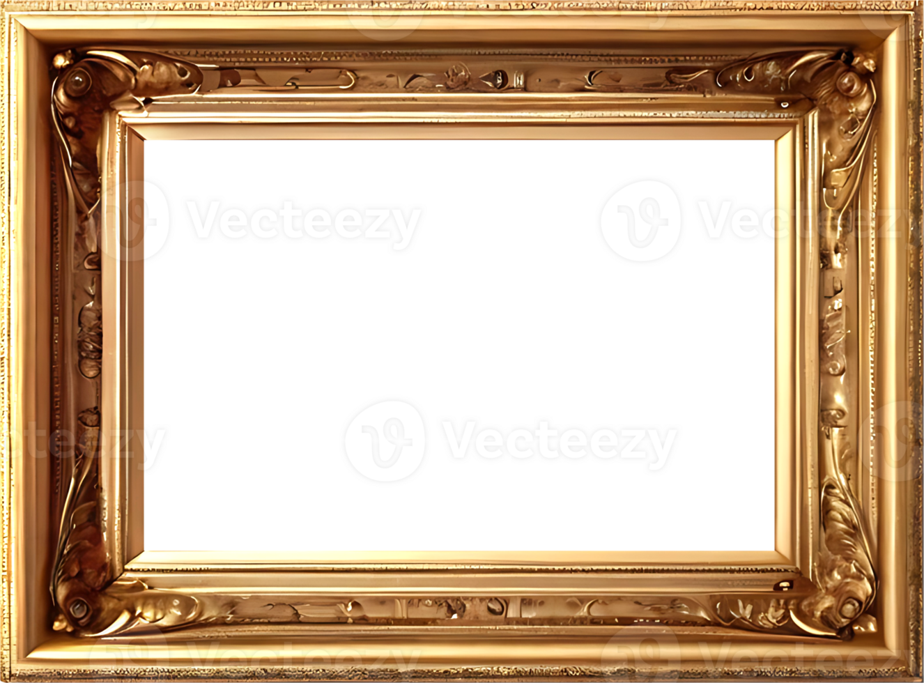 AI generated gold frame with a white background png