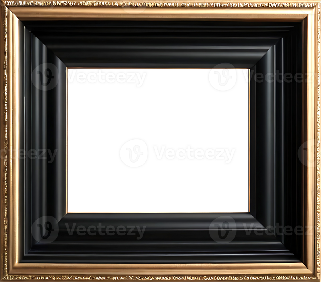 AI generated gold frame with black border on transparent background png
