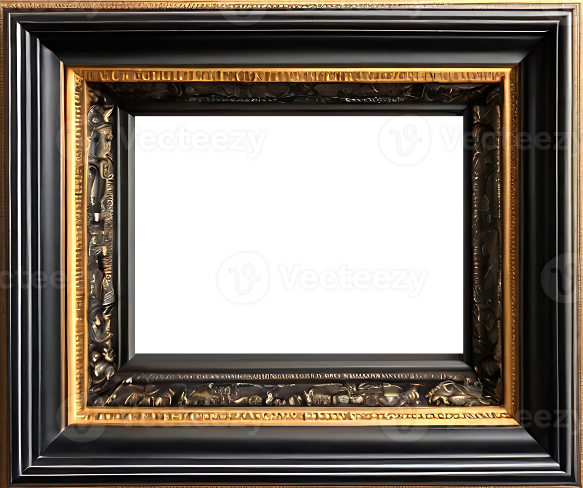 AI generated an empty frame with gold trim on a transparent background png