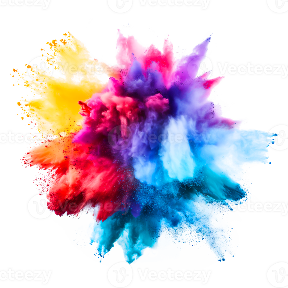 AI generated colorful vibrant rainbow Holi paint color powder explosion isolated on transparent background. png