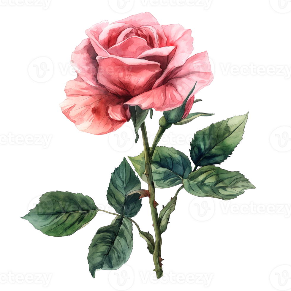 AI generated Watercolor painting of rose flower isolated on transparent background. png