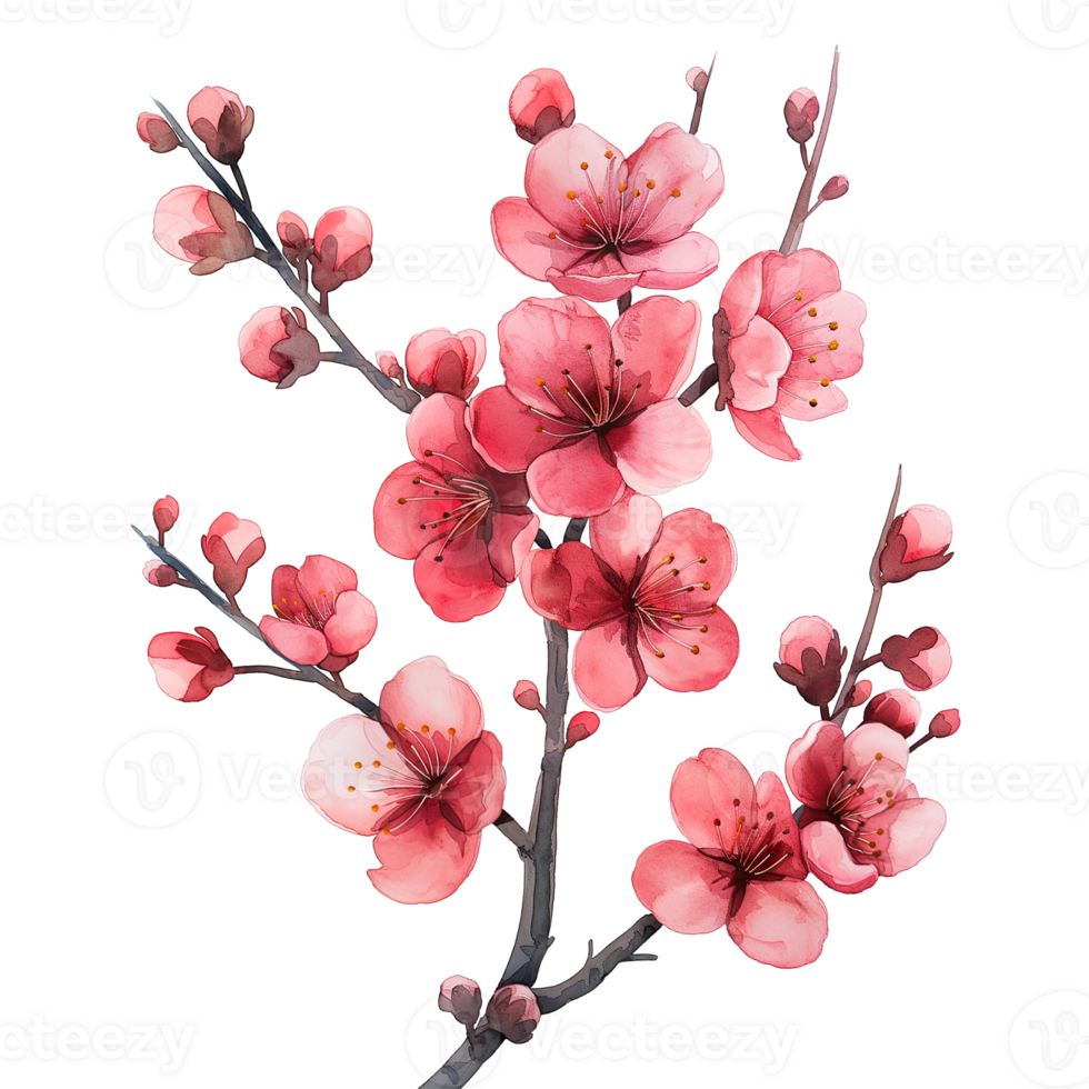 AI generated Watercolor painting of cherry flower isolated on transparent background. png