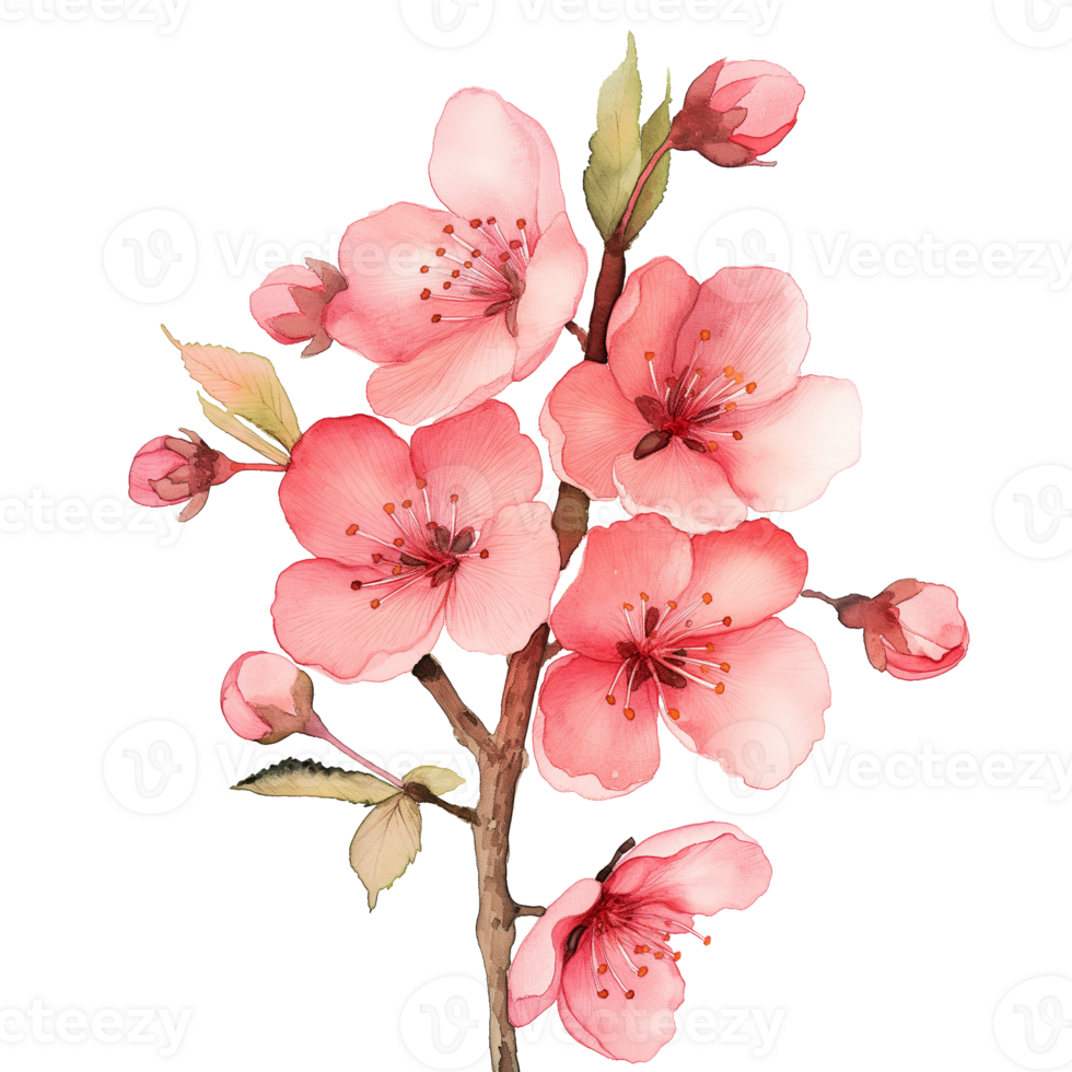 AI generated Watercolor painting of cherry flower isolated on transparent background. png