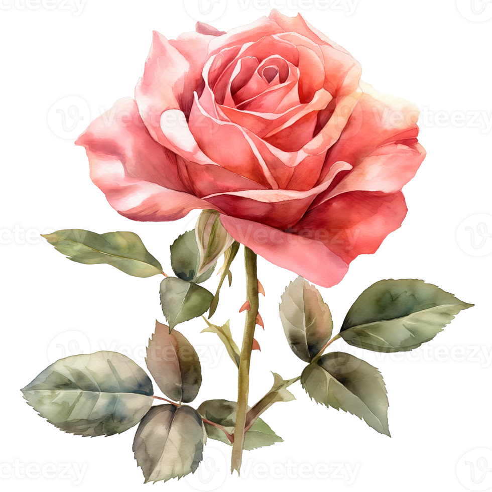 AI generated Watercolor painting of rose flower isolated on transparent background. png