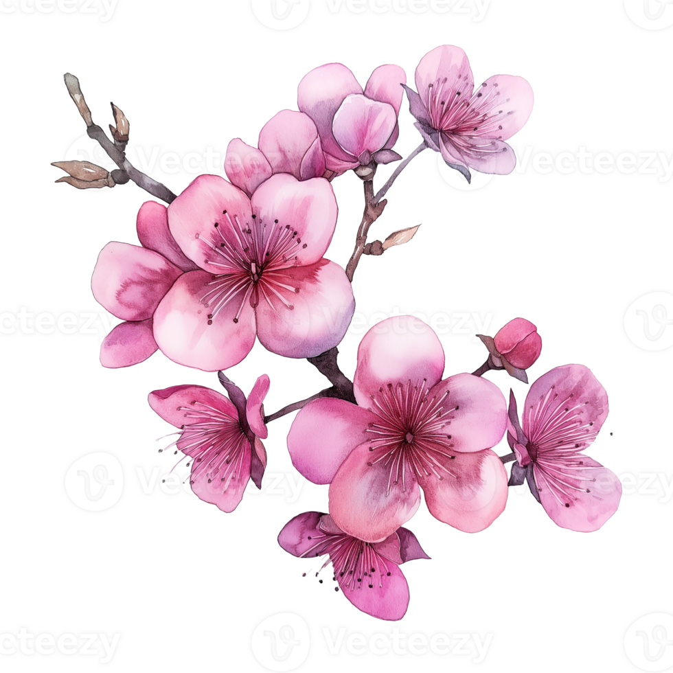 AI generated Watercolor painting of cherry flower isolated on transparent background. png
