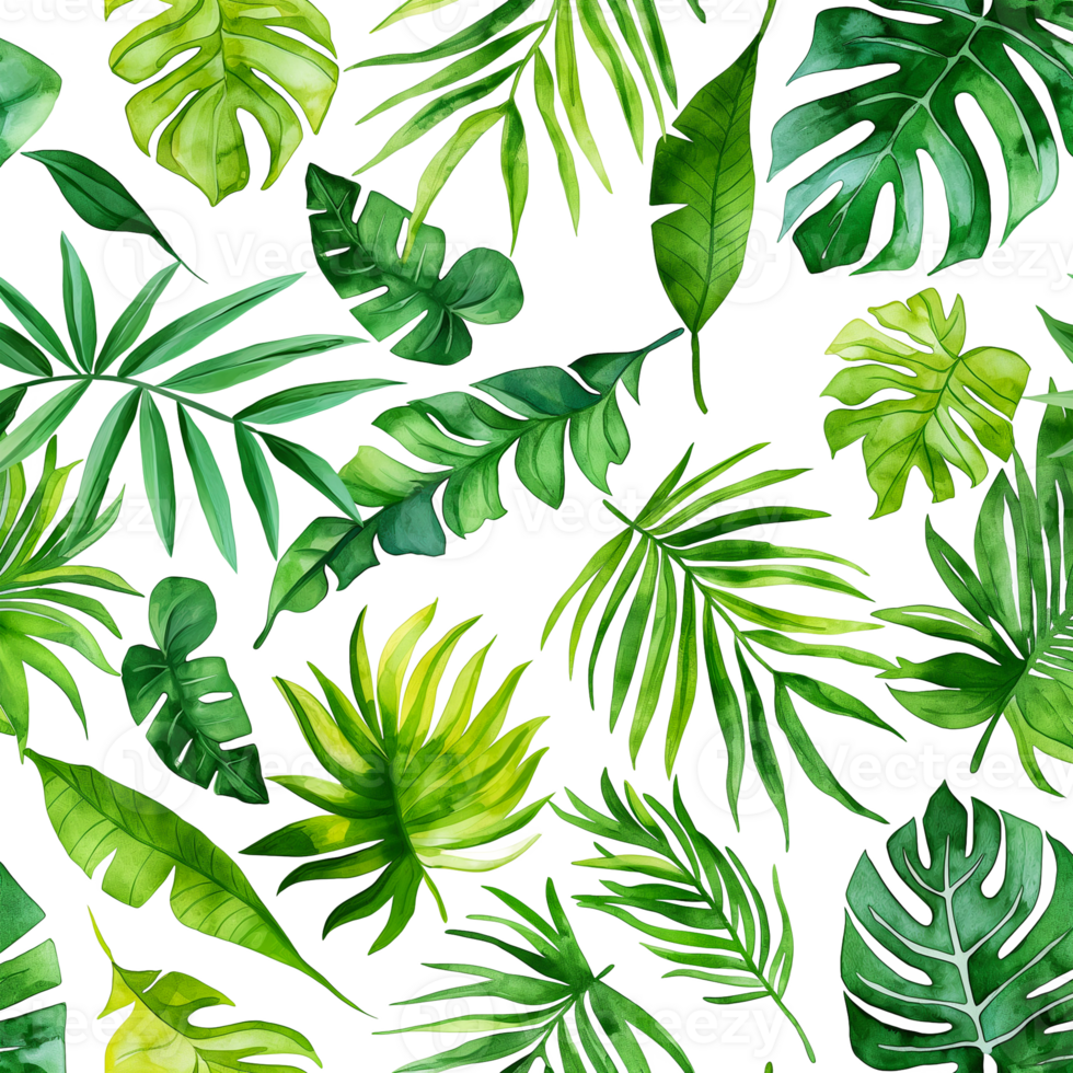 AI generated Watercolor painting of Seamless Exotic Background with Tropical leaf isolated on transparent background. png