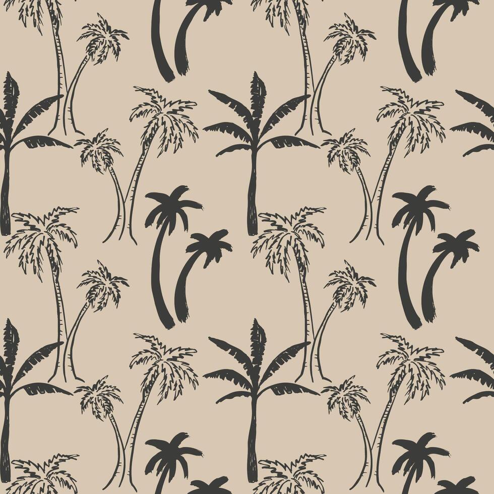 Palms tree Seamless pattern repeating background hand drawn vector illustration. Tropical motive, jungle floral ornamental backdrop, boho style, exotic patterned ornament for textile, wrapping, card