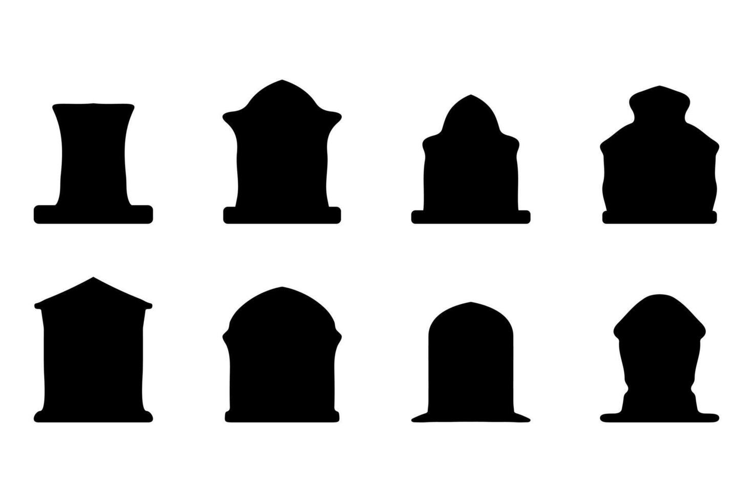 Simple silhouette of headstone icon set vector