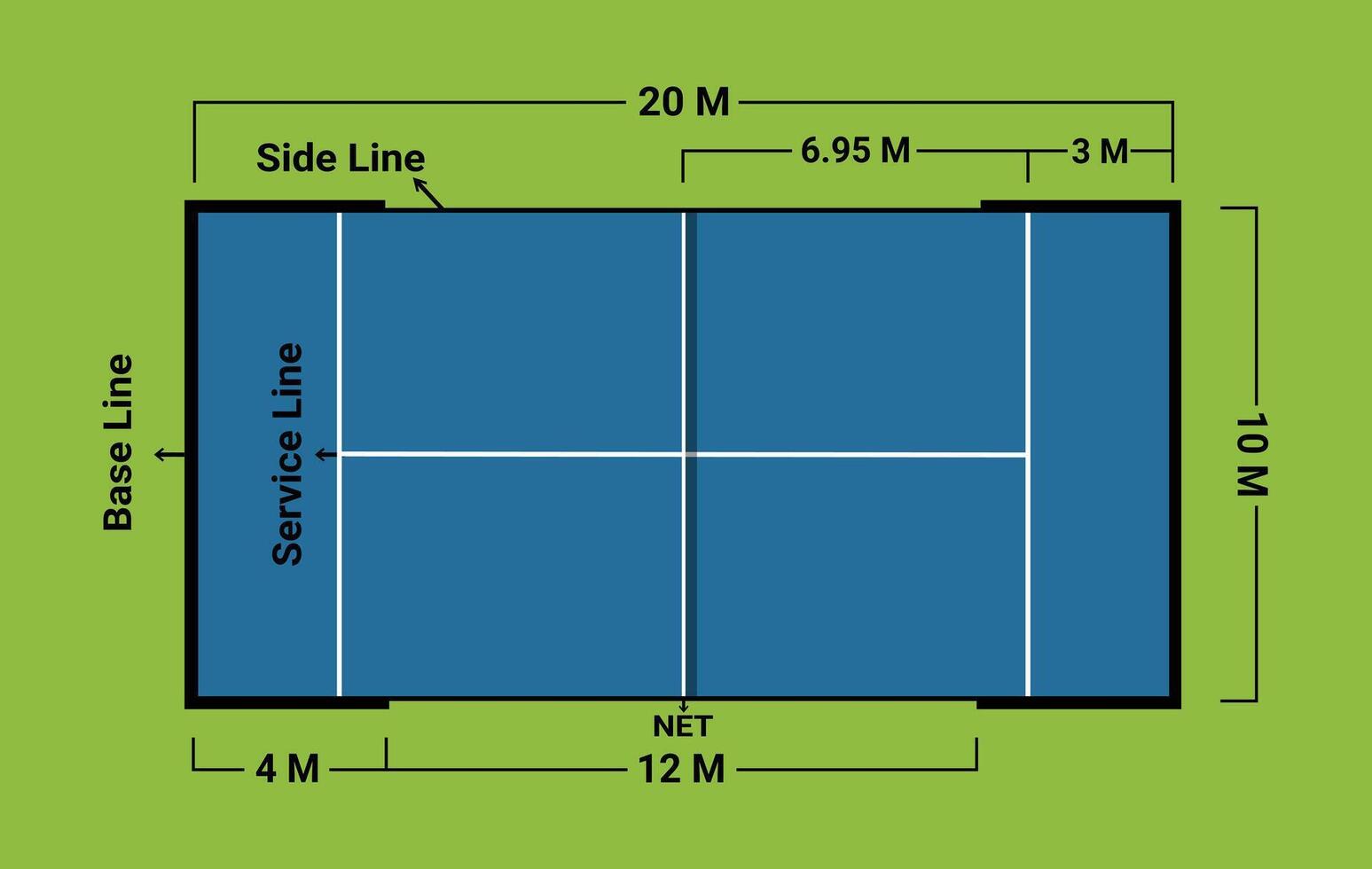 Padel court vector with all dimensions